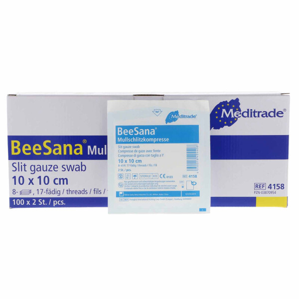 BeeSana Mull-Schlitzkompressen Y-Schnitt steril 8-fach 100x2 Stück - 10x10cm
