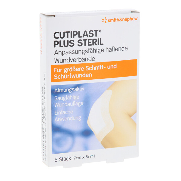 Cutiplast Plus mit Wundkissen & Kleberand, steril, 5 Stück - 5x7cm