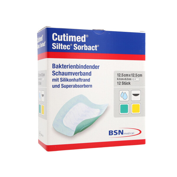 Cutimed Siltec Sorbact B Schaumverband, 12 Stück - 12,5x12,5cm