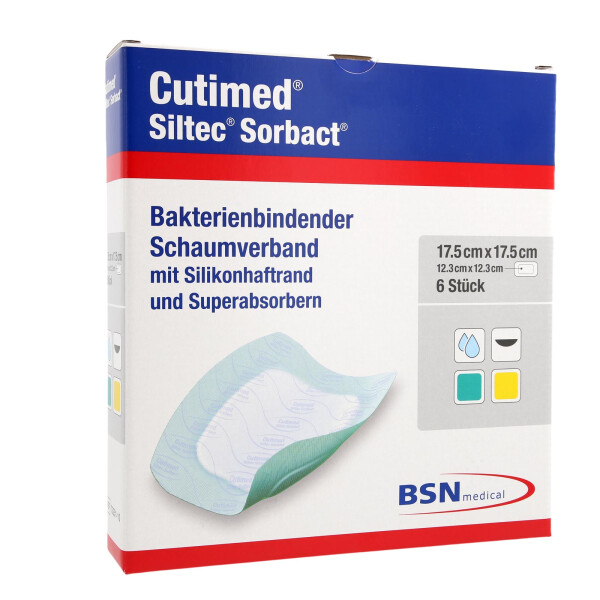 Cutimed Siltec Sorbact Schaumverband, 6 Stück - 17,5x17,5cm