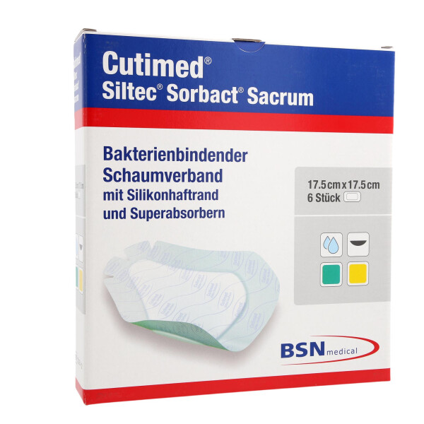 Cutimed Siltec Sorbact Schaumverband (Sacrum), 6 Stück - 17,5x17,5cm