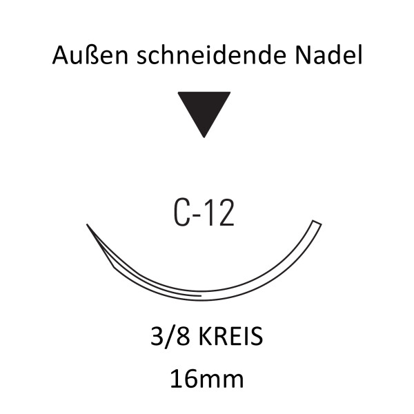 Dermalon I Monosof Nahtmaterial C-12 für die Haut, außen schneidend, 3/8 Kreis - Ab USP 3-0