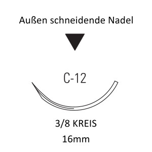 Dermalon I Monosof Nahtmaterial C-12 für die Haut, außen schneidend, 3/8 Kreis - Ab USP 3-0