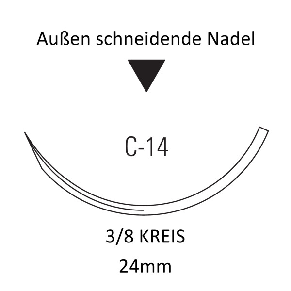 Dermalon I Monosof Nahtmaterial C-14 für die Haut, außen schneidend, 3/8 Kreis - Ab USP 2-0