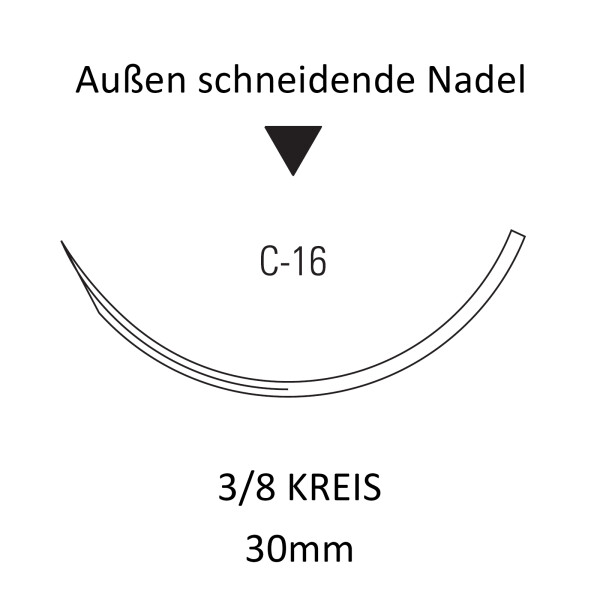 Dermalon I Monosof Nahtmaterial C-16 für die Haut, außen schneidend, 3/8 Kreis - Ab USP 0