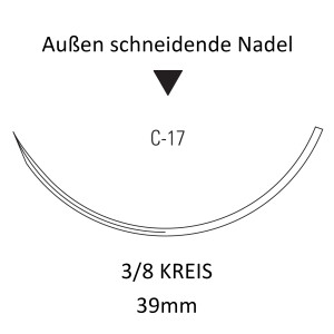 Dermalon I Monosof Nahtmaterial C-17 für die Haut, außen schneidend, 3/8 Kreis - Ab USP 0