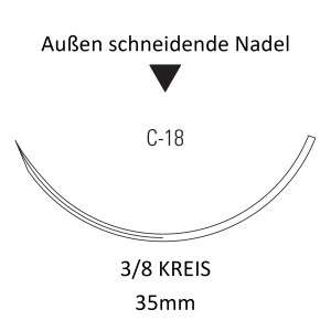 Monosof Nahtmaterial C-18 für die Haut, außen schneidend, 3/8 Kreis - Ab USP 0