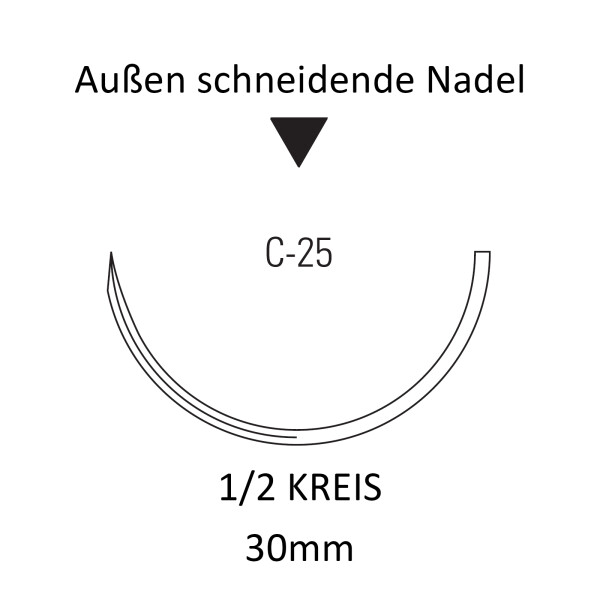 Monosof Nahtmaterial C-25, außen schneidend, 1/2 Kreis, für Haut Chirurgie - Ab USP 2-0