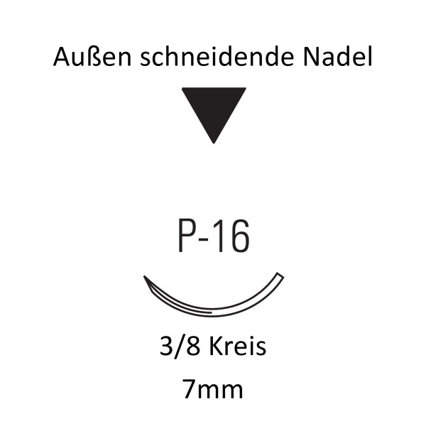 Monosof Nahtmaterial P-16, Premium, außen schneidend, 3/8 Kreis, für Plastische Chirurgie -  USP 7-0