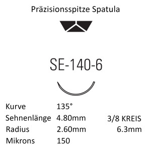 Monosof Nahtmaterial SE-140-6, Premium-Spatula, 3/8 Kreis, für Ophthalmologie - Ab USP 9-0
