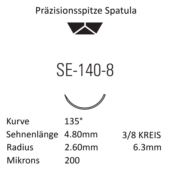 Monosof Nahtmaterial SE-140-8, Premium-Spatula, 3/8 Kreis, für Ophthalmologie- Ab USP 9-0