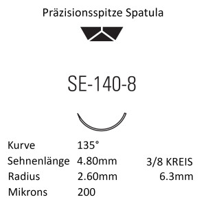 Monosof Nahtmaterial SE-140-8, Premium-Spatula, 3/8 Kreis, für Ophthalmologie- Ab USP 9-0