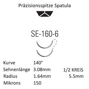 Monosof Nahtmaterial SE-160-6, Premium-Spatula, 1/2 Kreis, für Ophthalmologie - Ab USP 9-0
