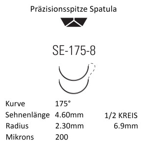 Monosof Nahtmaterial SE-175-8, Premium-Spatula, 1/2 Kreis, für Ophthalmologie - Ab USP 8-0