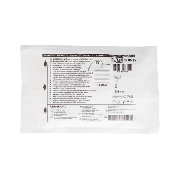Sekretbeutel, 90cm Schlauch, steril, 100 Stück - 1.500ml