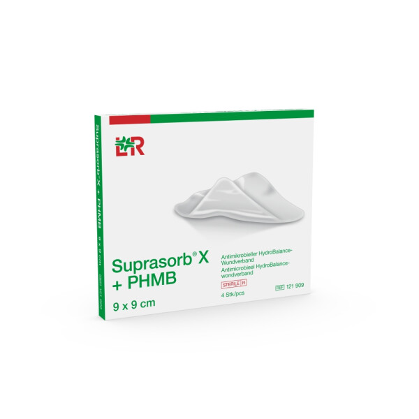 Suprasorb X + PHMB Antimikrobieller HydroBalance-Wundverband, 4 Stück - 9x9cm