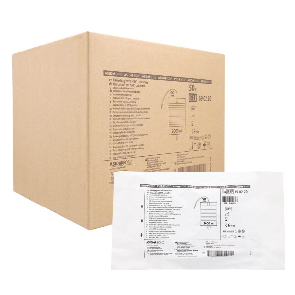 UROSID Urinbeutel 2.000ml mit Rückflusssperre, Schlauchlänge 90cm, 50 Stück - Steril