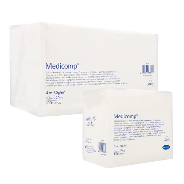Medicomp Vlieskompressen, unsteril, 4-fach, 100 Stück - Verschiedene Maße