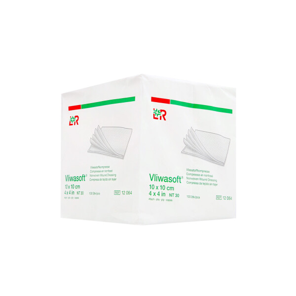 Vliwasoft Vliesstoffkompressen, unsteril, 4-lagig, 100 Stück - 10x10cm