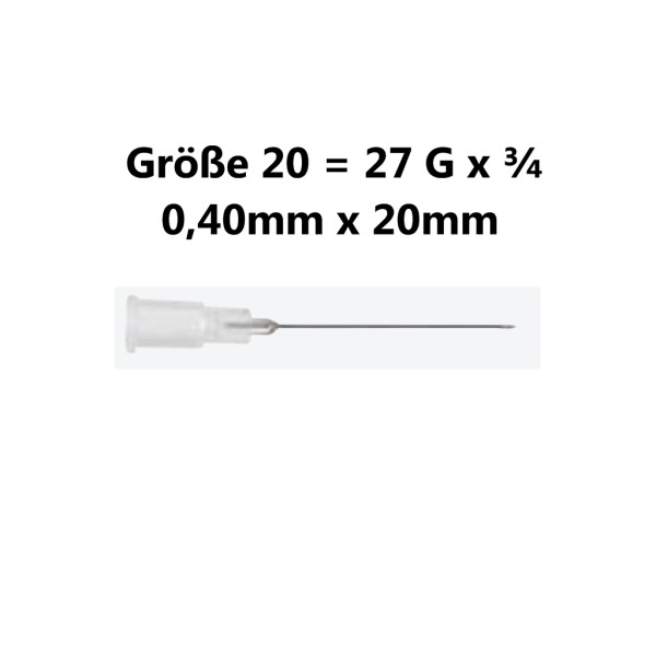 Sterican Standard-Einmalkanülen mit Luer-Lock Ansatz, 100 Stück - Gr. 20 = 27G x 3/4