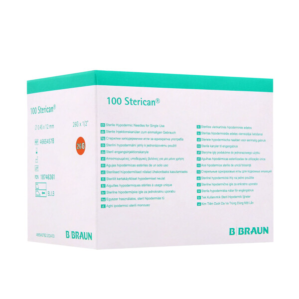 Sterican Insulinkanülen mit Luer-Lock Ansatz zur Insulininjektion, 100 Stück - 26G x 1/2