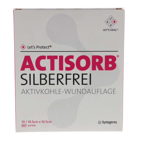 Actisorb silberfrei Aktivkohle Wundauflage, 10 Stück - 10,5x10,5cm