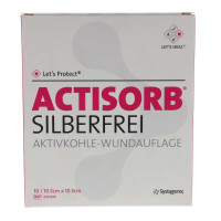 Actisorb silberfrei Aktivkohle Wundauflage, 10 Stück - 10,5x10,5cm