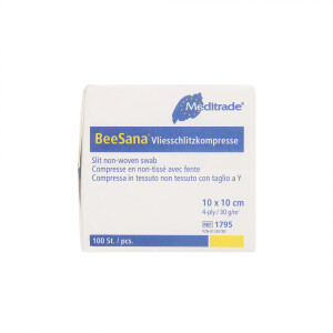BeeSana Vlies-Schlitzkompressen, unsteril, 4-fach, 100 Stück - 10x10cm