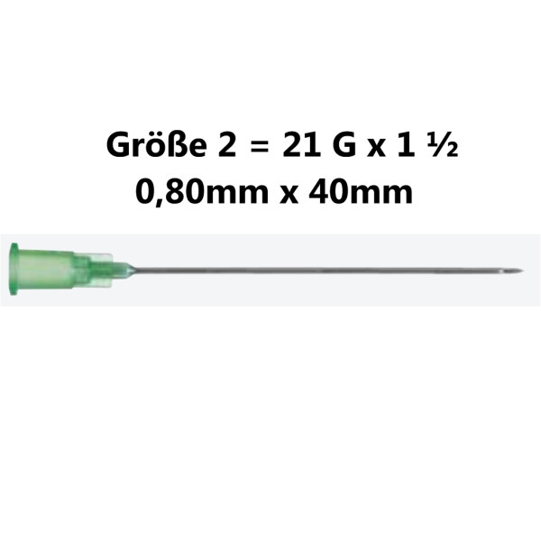 Sterican Einmalkanülen mit Luer-Lock Ansatz, 100 Stück - Gr. 2 = G 21 x 1 1/2  ø 0,80x40mm - Farbcode: Grün