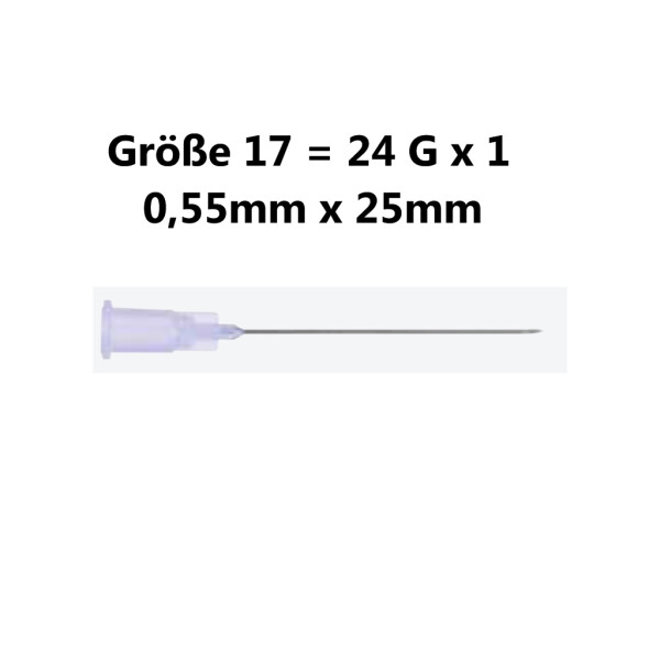 Sterican Einmalkanülen mit Luer-Lock Ansatz, 100 Stück - Gr. 17 = G 24 x 1  ø 0,55x25mm - Farbcode: Lila