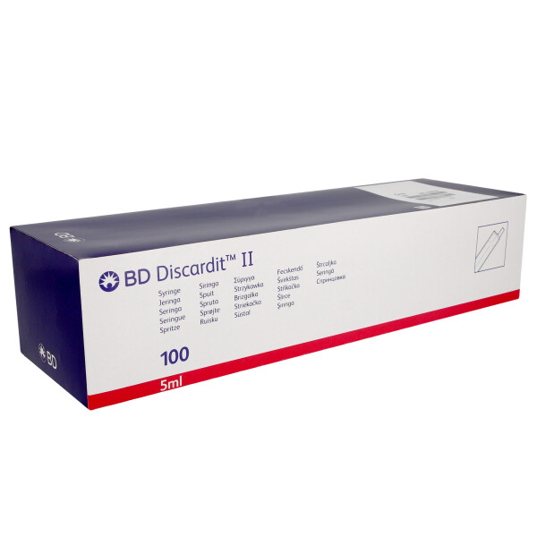 BD Discardit II Einmalspritzen 5ml, mit Luer Ansatz, 2-teilig, PVC-frei, latexfrei, EO-sterilisiert - 100 Stück