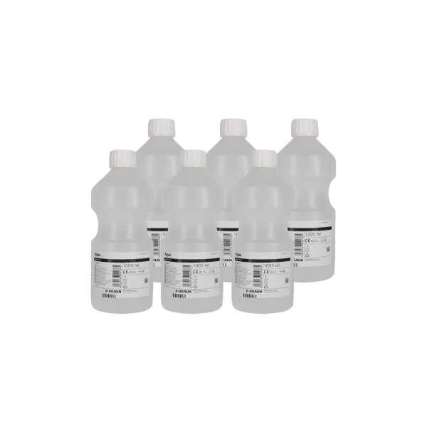 Aqua B. Braun Ecotainer Spüllösung, steriles Wasser, PP Flasche mit Griff, Taille, weißer Deckel - 6x1.000ml
