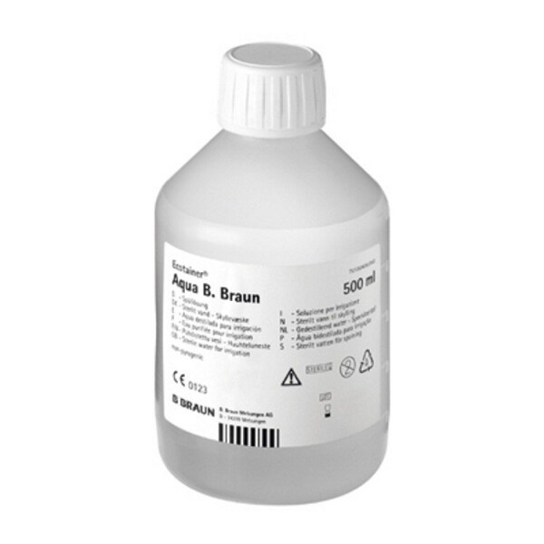 Aqua B. Braun Ecotainer Spüllösung, steriles Wasser, PP Flasche mit Griff, Taille, weißer Deckel - 10x500ml