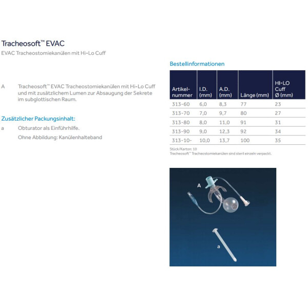 Medtronic Covidien Tracheosoft EVAC mit Hi-Lo Cuff & zusätzlichem Absauglumen, REF 313-80, 1 Stück - Größe 8