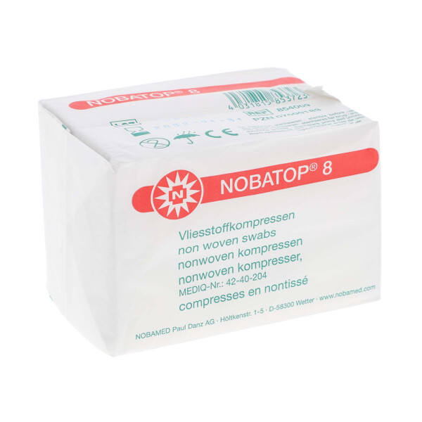 NOBATOP 8 Vliesstoffkompressen, unsteril, 4-fach, 100 Stück - 7,5x7,5cm