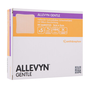 ALLEVYN Gentle, haftender hydrozellulärer Schaumverband mit Silikon-Beschichtung, 5 Stück - 5x5cm