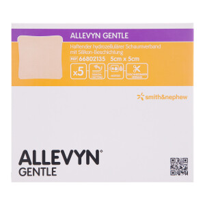 ALLEVYN Gentle, haftender hydrozellulärer Schaumverband mit Silikon-Beschichtung, 5 Stück - 5x5cm