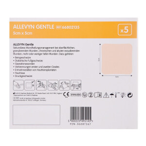ALLEVYN Gentle, haftender hydrozellulärer Schaumverband mit Silikon-Beschichtung, 5 Stück - 5x5cm