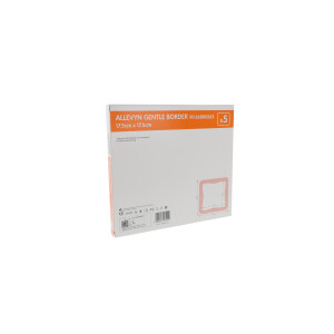 ALLEVYN Gentle Border, haftender Wundverband aus Polyurethanschaum mit Silikon-Gel Beschichtung, 5 Stück - 17,5x17,5cm